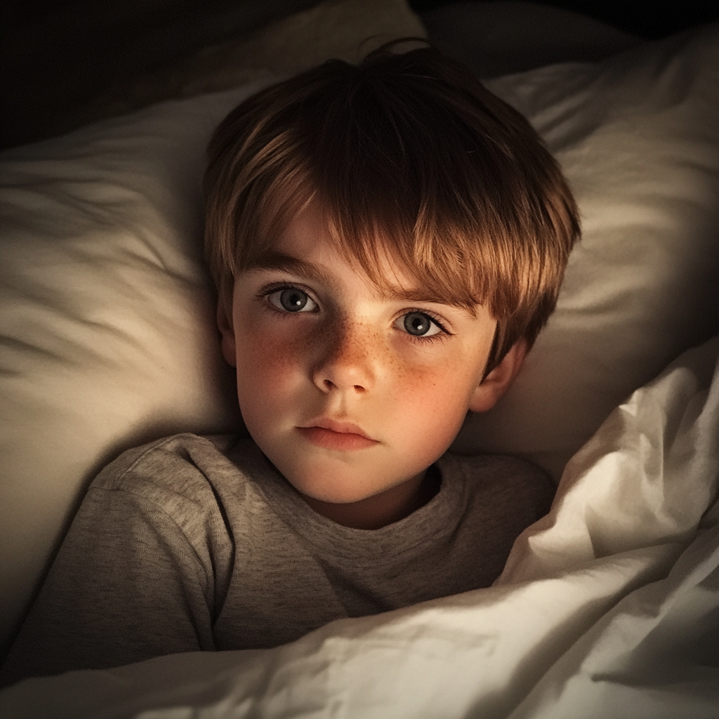 A little boy sitting up in bed | Source: No source