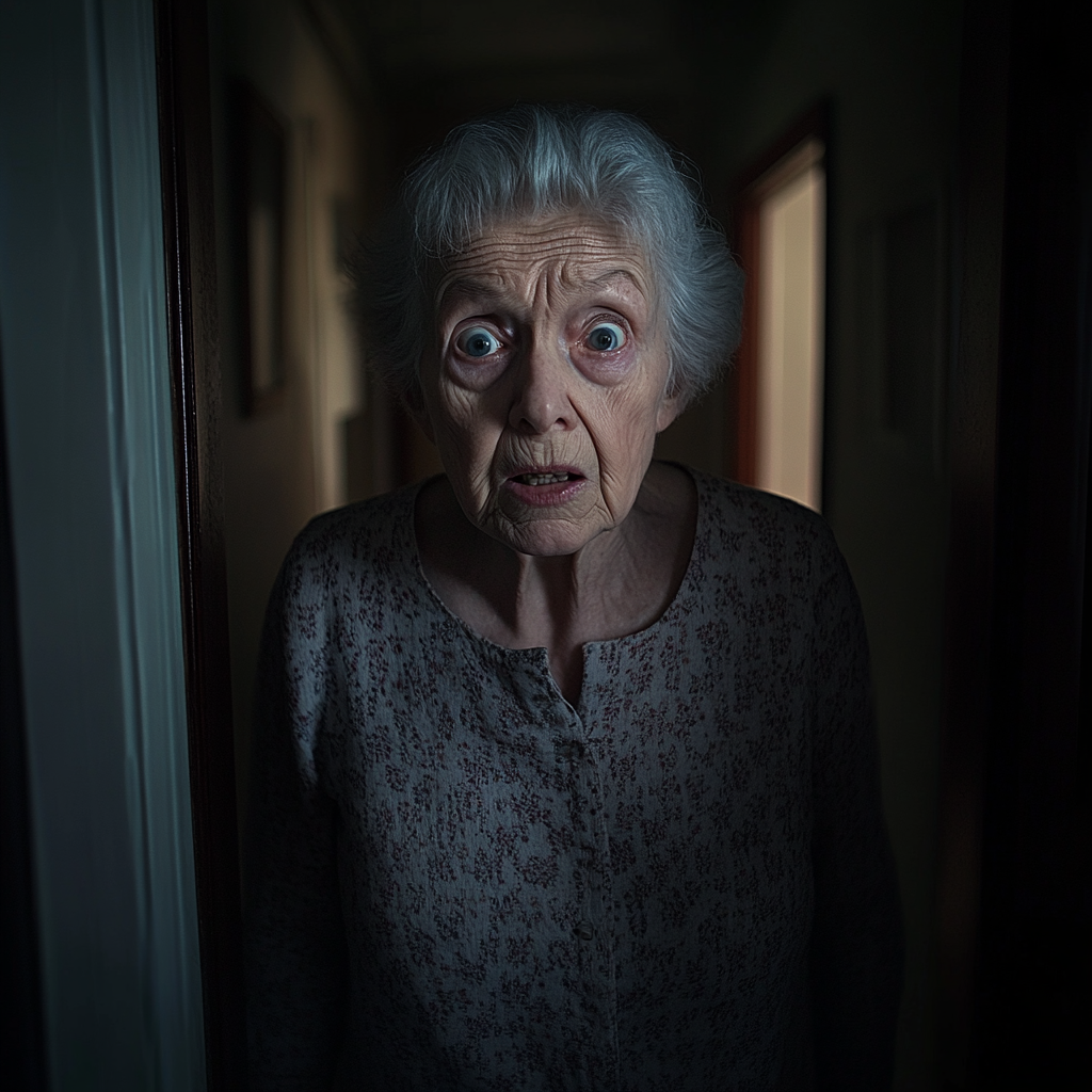 A shocked woman in a house corridor | Source: no source