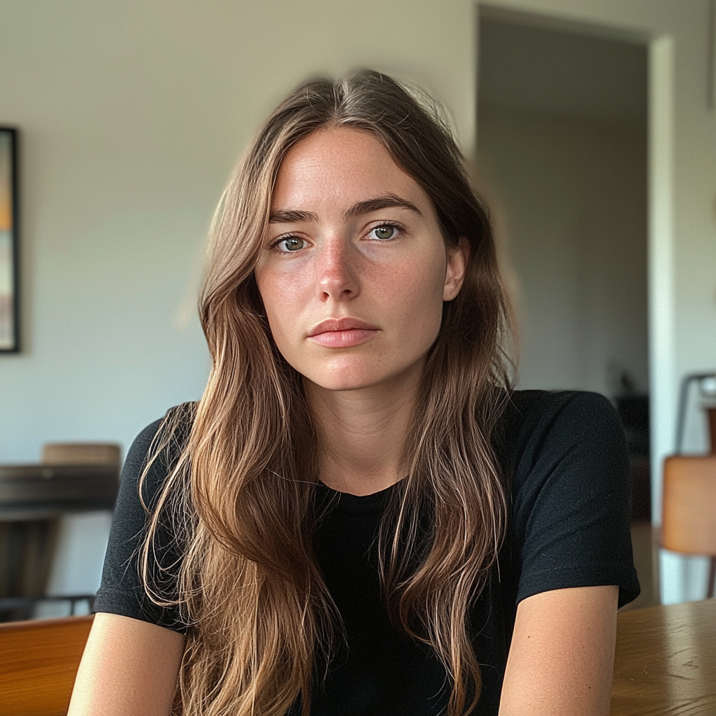 A woman sitting at a dining table | Source: no source