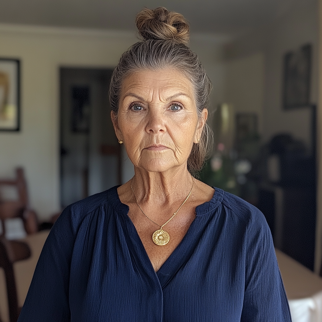 An upset older woman standing in a dining room | Source: no source