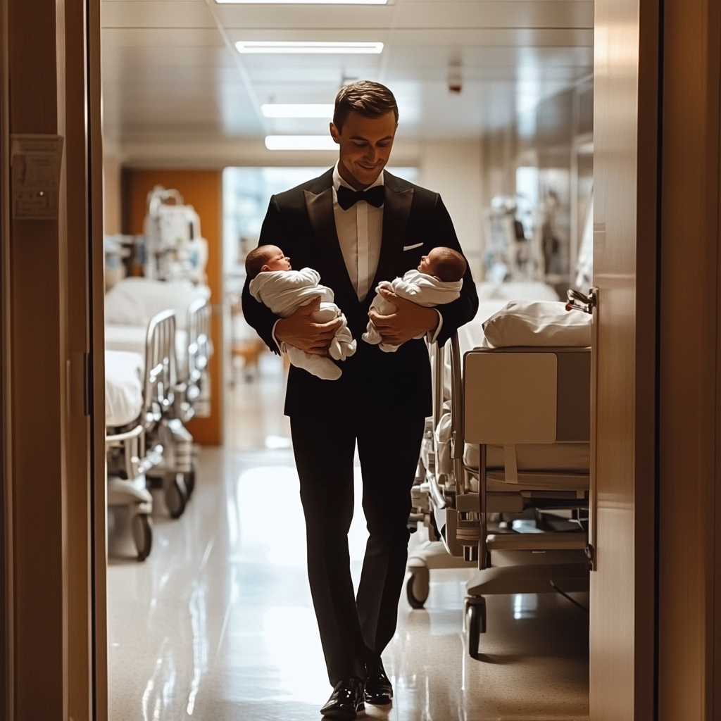 A man in a suit walking in a hospital | Source: No source