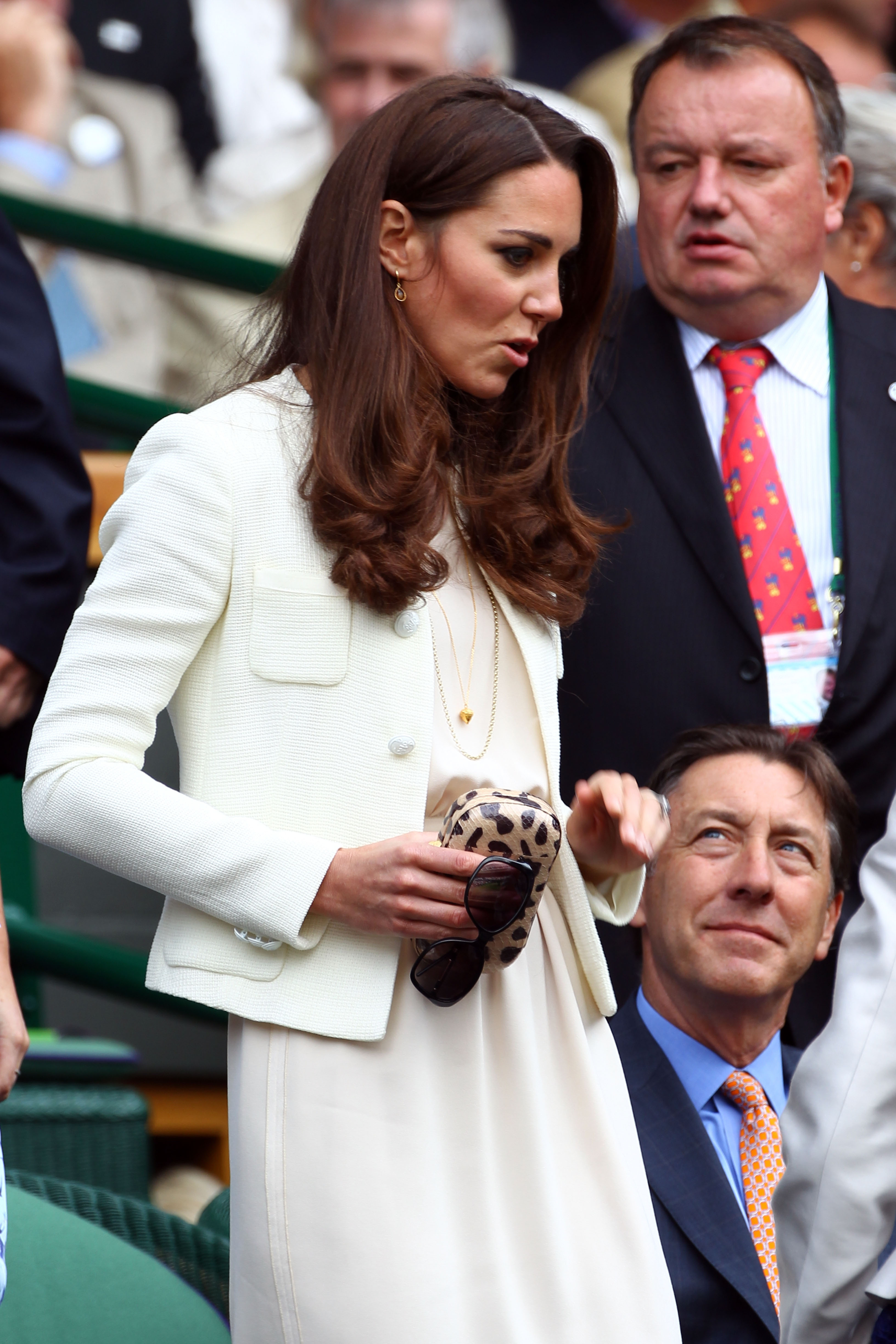 Catherine, Princess of Wales, during the Men's Singles Final match between Roger Federer of Switzerland and Andy Murray of Great Britain on day 13 of the Wimbledon Championships at the All England Lawn Tennis and Croquet Club on July 8, 2012, in London. | Source: Getty Images
