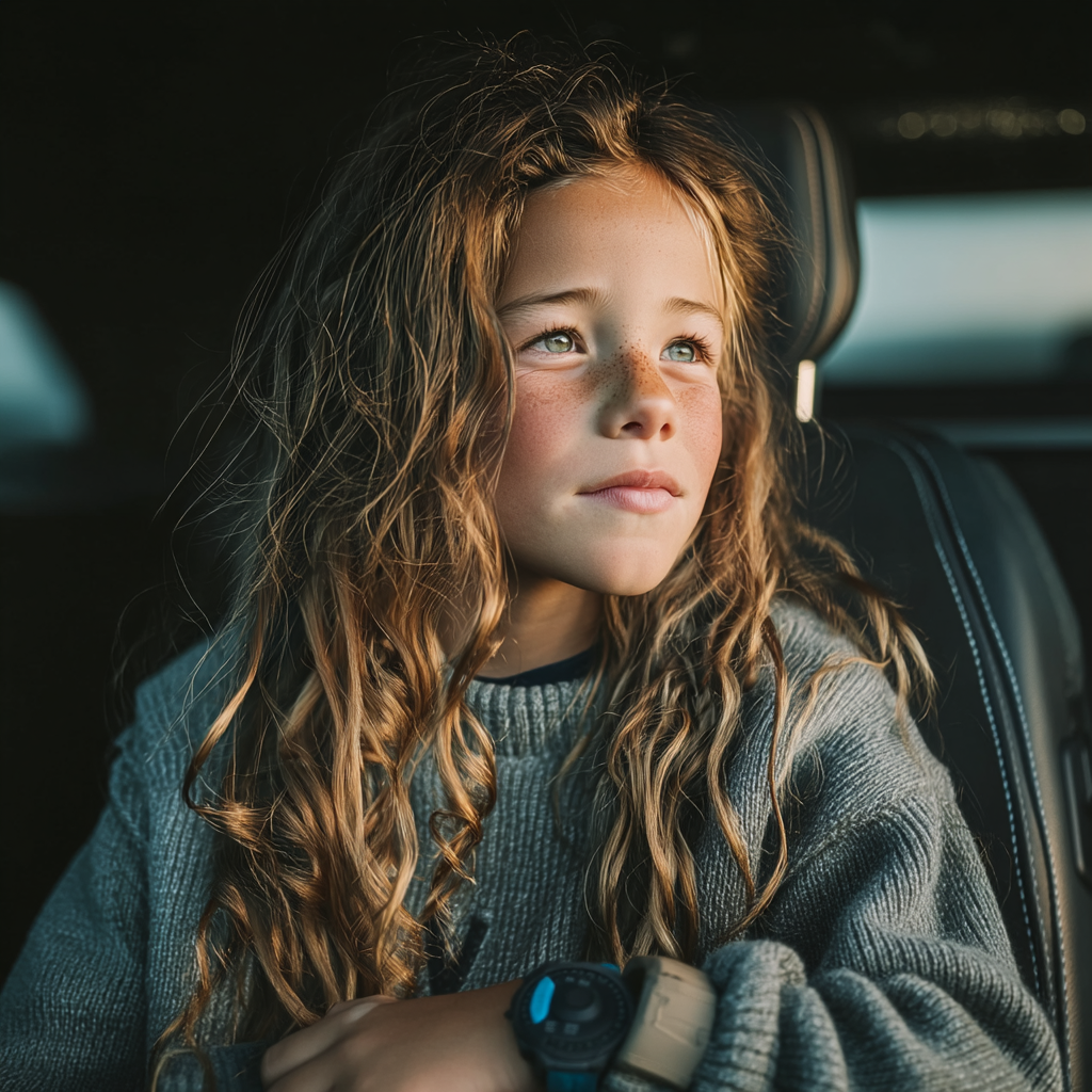 A child looking out from in the backseat of a car | Source:  no source
