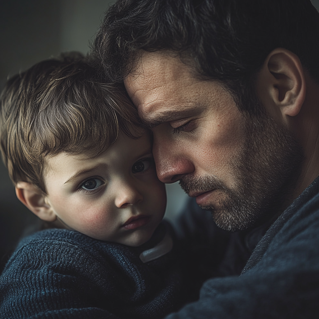 An exhausted man with his son | Source: no source